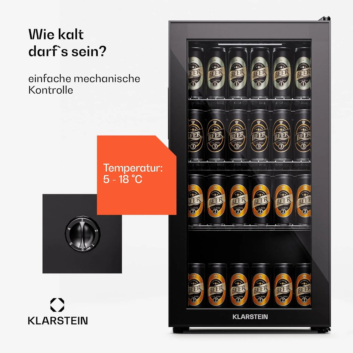 Klarstein Mini lodówka z drzwiami szklanymi do pomieszczeń, chłodziarka na napoje z regulowanymi półkami, mała 80 litrów, do użytku wewnątrz i na zewnątrz, cicha