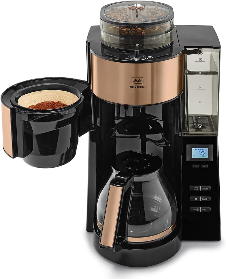 Melitta AromaFresh - Ekspres przelewowy - ze szklanym dzbankiem - wbudowanym młynkiem - funkcją timera - 10 filiżanek - Czysta czerń
