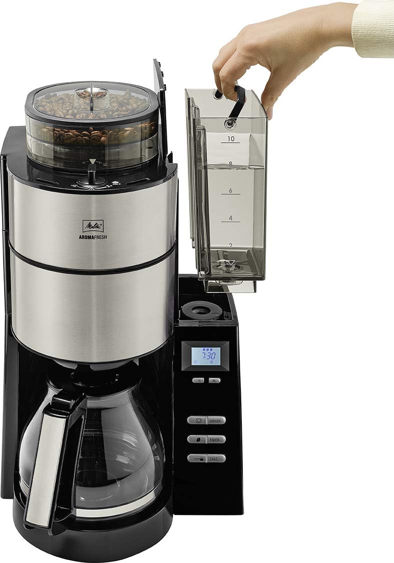 Melitta AromaFresh - Ekspres przelewowy - ze szklanym dzbankiem - wbudowanym młynkiem - funkcją timera - 10 filiżanek - Czysta czerń