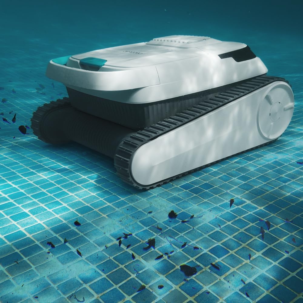 Robot basenowy Cecotec Conga Pooldroid 5000 TotalClean Pearl do czyszczenia dna, ścian i linii wody. Zasięg: 100 m²; maks. nachylenie: 90°; czyszczenie systematyczne; czas pracy: 100 min; pojemność: 4 l.