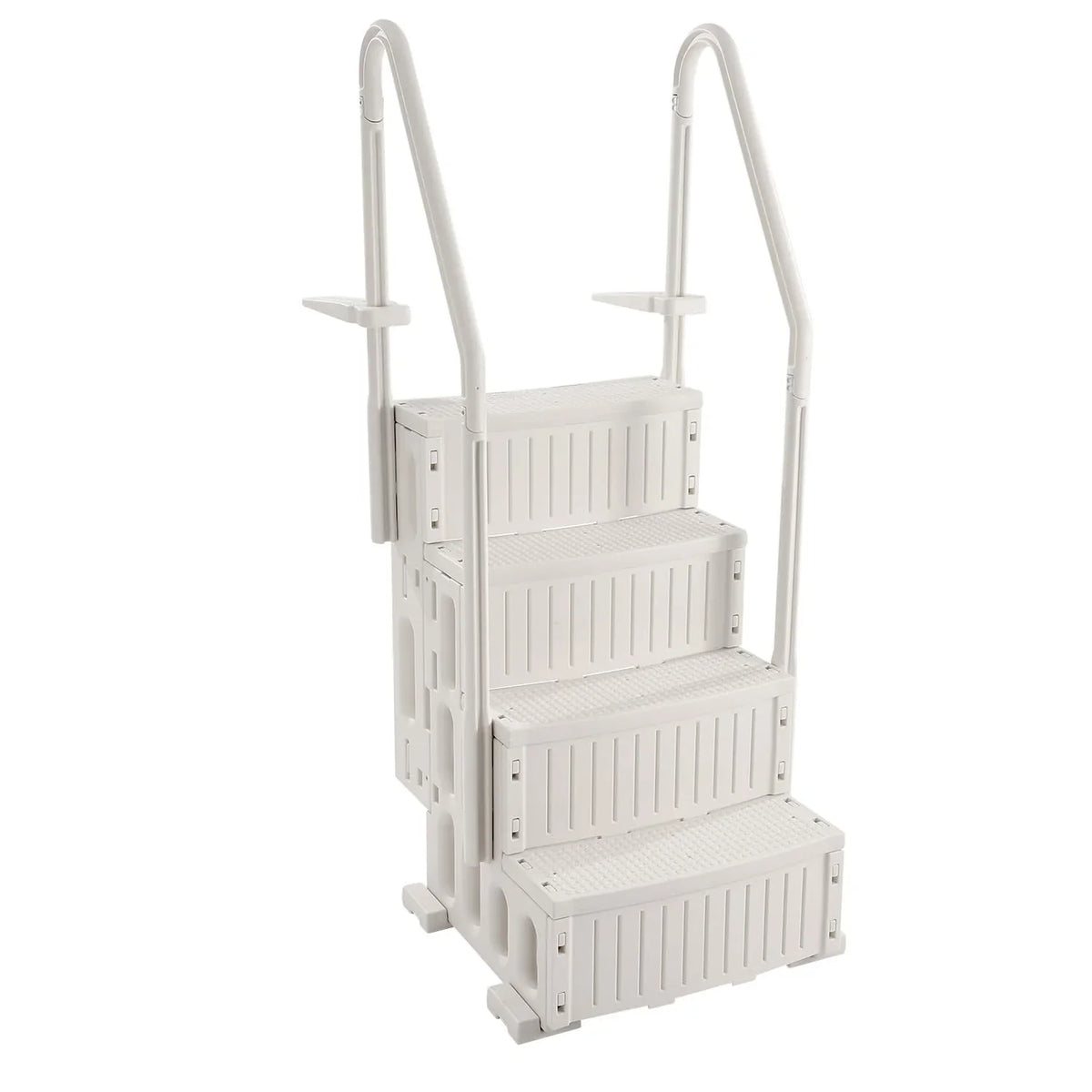 VEVOR zwembadladder, 4 treden met dubbele leuningen en antislip, robuuste treden, draagvermogen van 180 kg, voor bovengrondse en ingegraven zwembaden, melkwit, 874 x 810 x 1985 mm