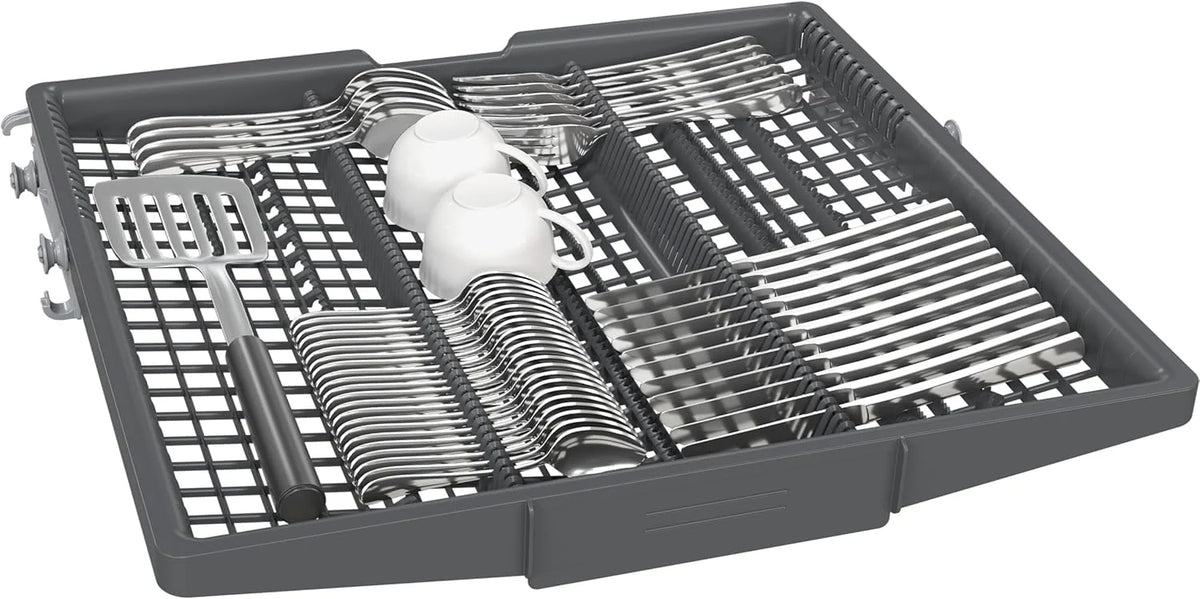 Zmywarka Siemens SN63EX06VE, iQ300 Smart, w pełni zintegrowana, 60 cm, szuflada na sztućce, bardzo cicha, varioSpeed, automatyczne otwieranie drzwi, potrójny system koszenia, infoLight, intensiveZone