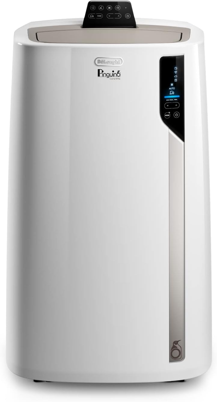 De'Longhi Pinguino PAC EL112 CST WiFi, przenośna klimatyzacja z technologią MyEcoRealFeel do pomieszczeń o kubaturze do 110 m³, 11 000 BTU/h, 2,9 kW, 63 dB, funkcja osuszania, A, sterowanie aplikacją i głosem, kolor biały