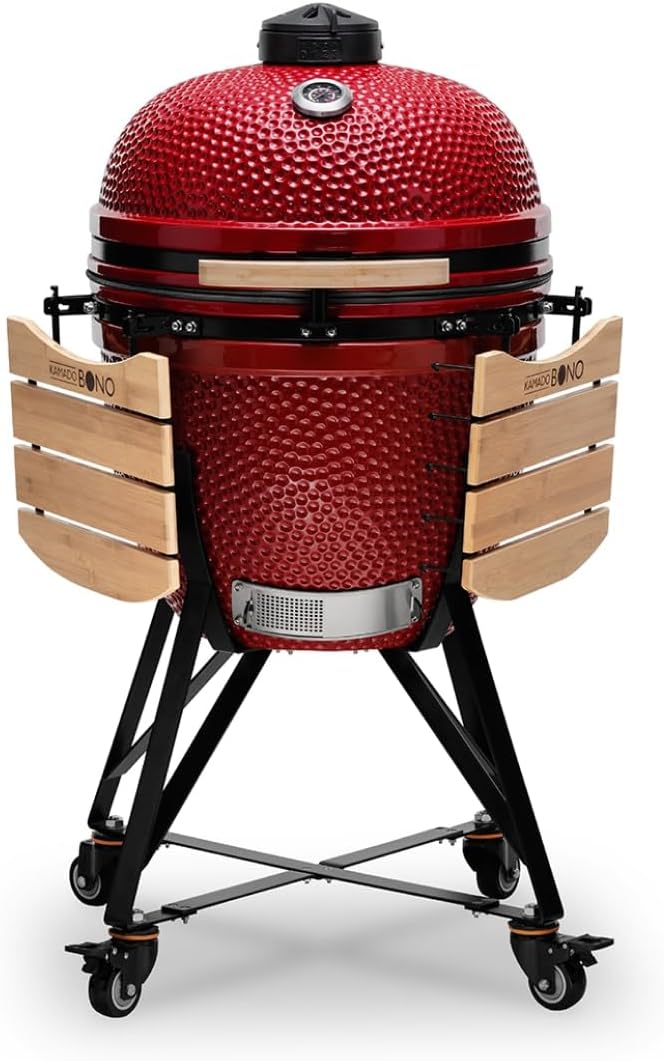 Kamado BONO BBQ Grande - ceramiczny grill Kamado z 6 dodatkami - grill BBQ Ø 59 cm z akcesoriami - czerwony Grill-wędzarnia na patio, balkon lub do ogrodu