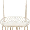 Hammock Chair Macrame Hanging Swing with Cushion,Hanging Cotton Ropes, Metal Frame, 450 lbs Capacity Indoor Outdoor, Patio, Balcony, Living,Deck, Yard, Garden(Double Swing) Beige