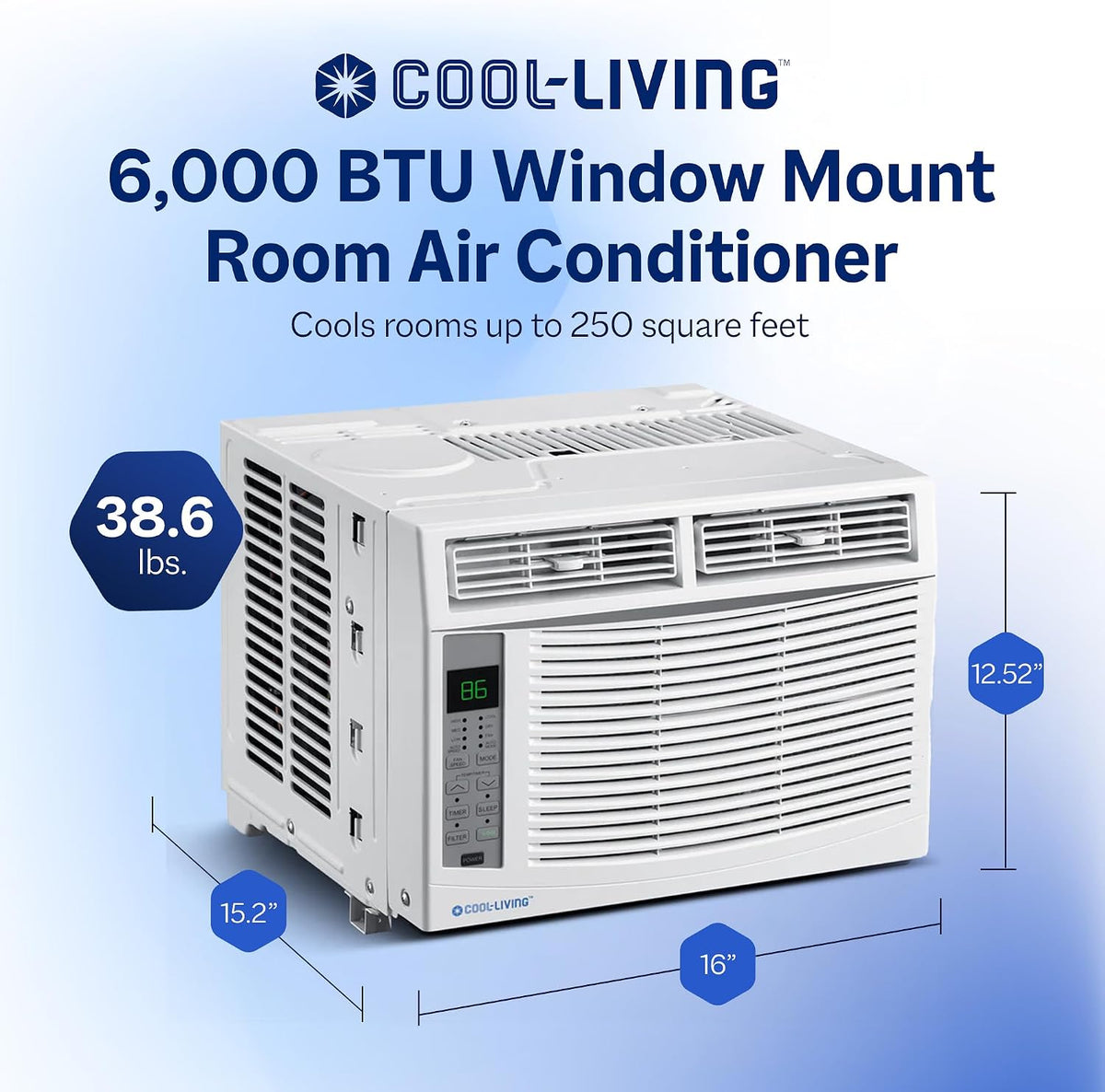 Cool-Living - klimatyzator pokojowy o mocy 6000 BTU z zestawem montażowym i pilotem, odświeża pomieszczenia o powierzchni do 250 metrów kwadratowych, kolor biały