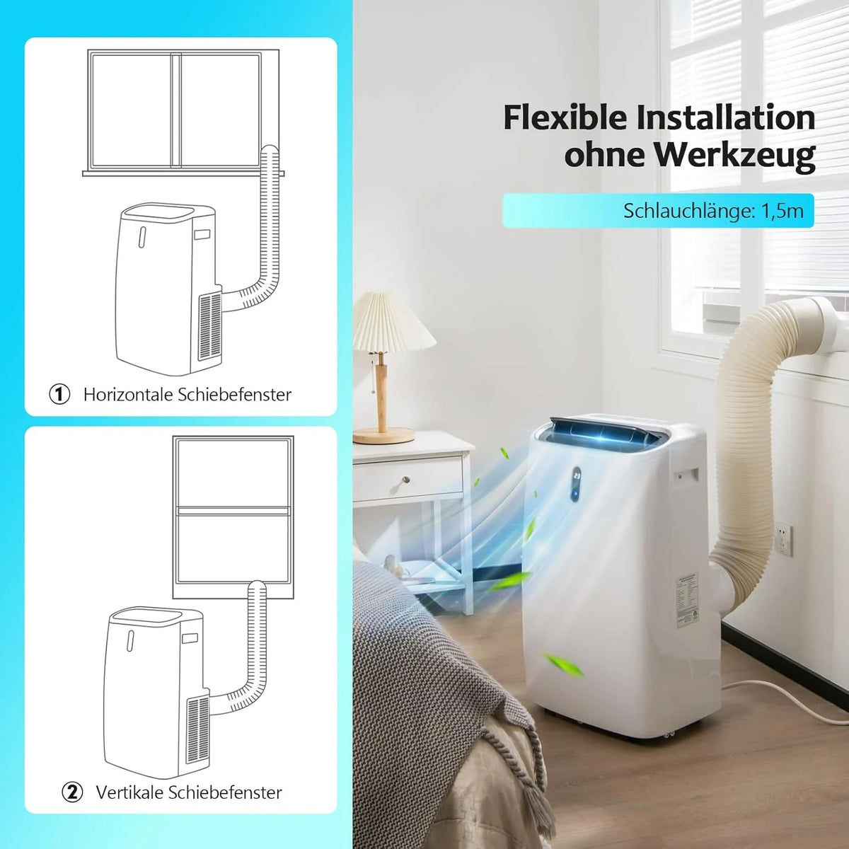 GOPLUS 16000 BTU airconditioner met afvoerkanaal, 5-in-1 draagbare airconditioner: koelen, verwarmen, ontvochtigen, ventileren, slaapstand | Voor ruimtes tot 30 m² | 24-uurs timer | Bediening via app/afstandsbediening (16000 BTU)