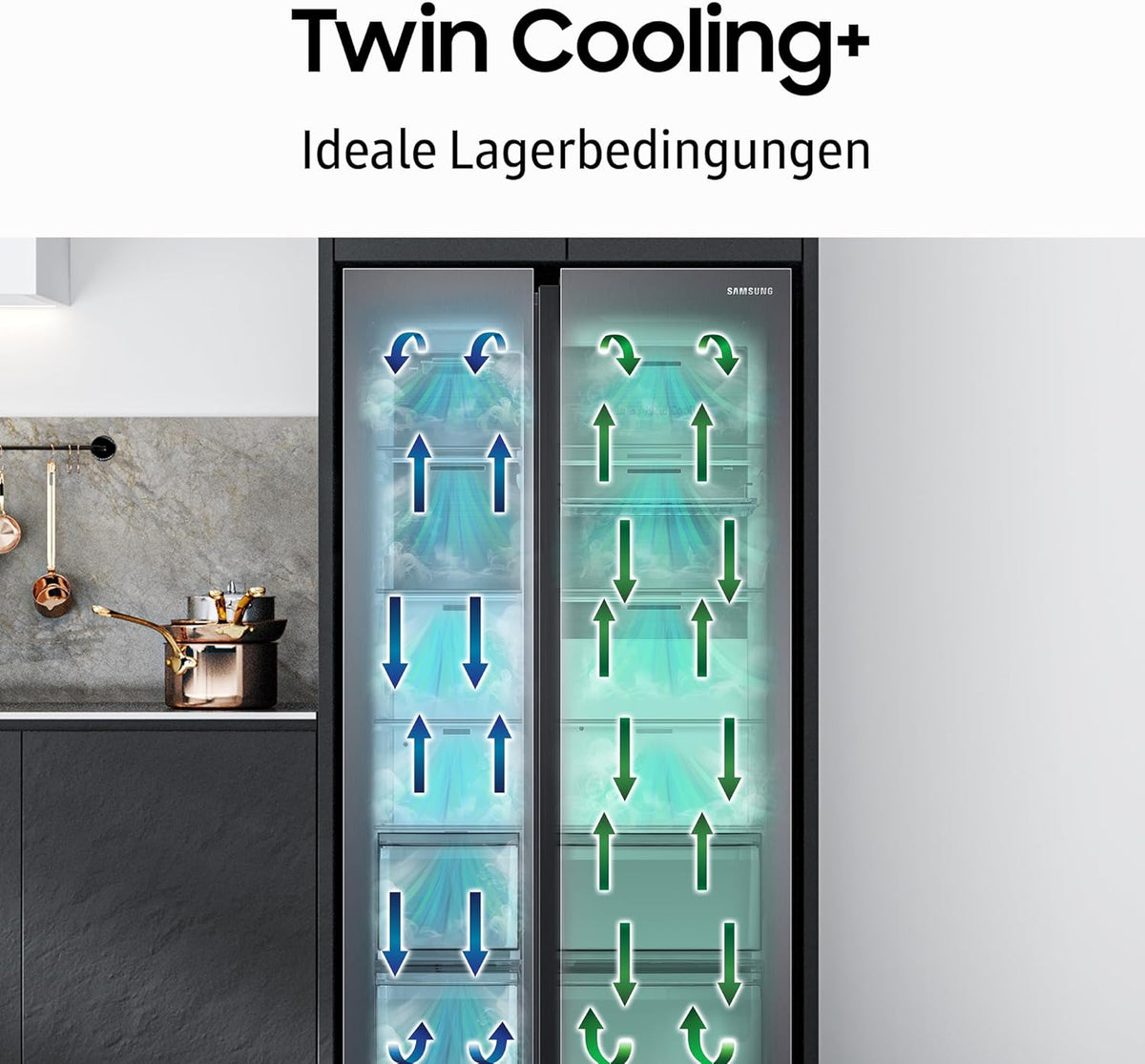Lodówka typu side-by-side z zamrażarką Samsung RS64DG53R3B1EF, 178 cm, 628 l, tryb SmartThings AI Energy, dozownik lodu i wody, smukła kostkarka do lodu, stal nierdzewna premium
