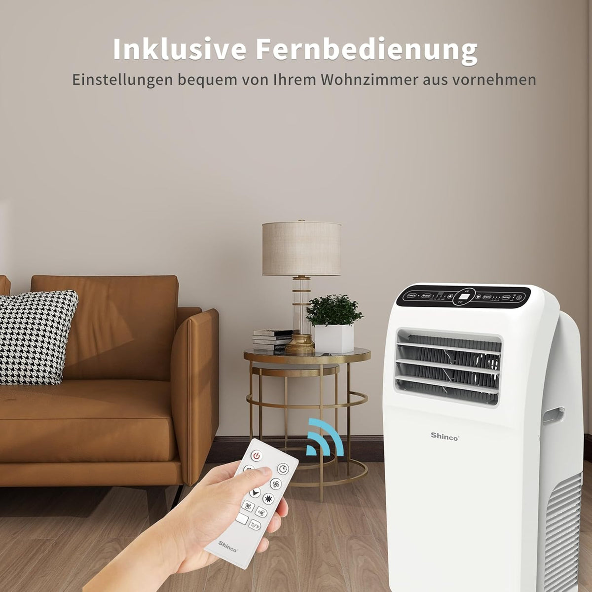 Przenośna klimatyzacja SHINCO z przewodem wydechowym, 9000 BTU, 2,6 kW, chłodzenie, wentylacja i osuszanie, przenośna klimatyzacja z trybem uśpienia, powierzchnia pomieszczenia do 22 m², 24-godzinny timer
