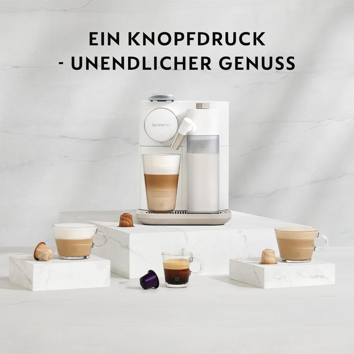 Ekspres kapsułkowy Nespresso De'Longhi EN640.W Gran Lattissima z automatycznym systemem dozowania mleka, ciśnienie 19 barów, 1400 W, biały