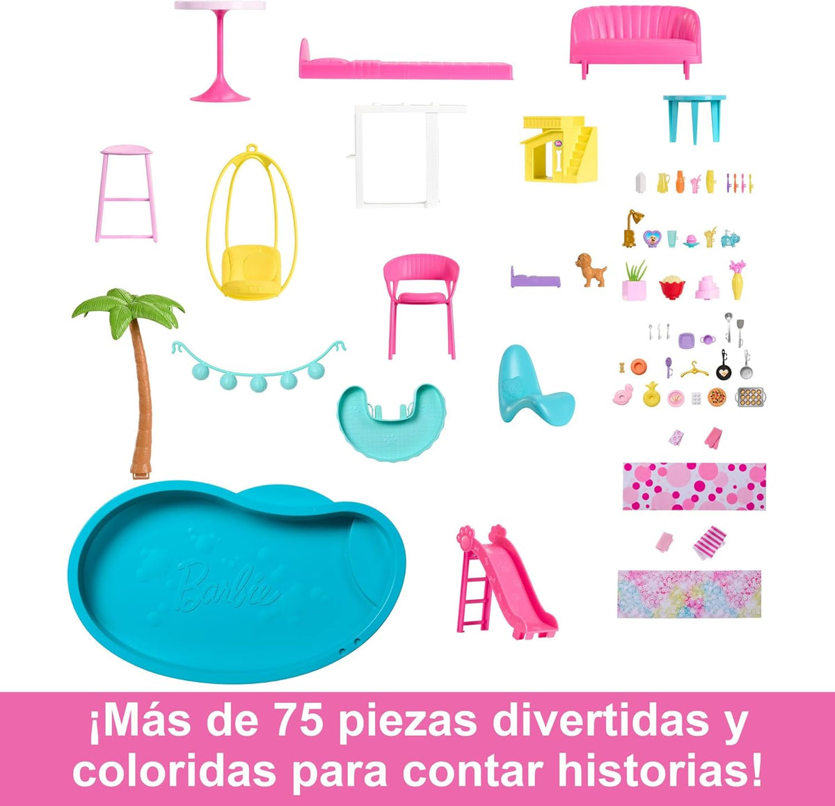 Barbie Dreamhouse 2023 – trzypiętrowy domek dla lalek z 75 meblami i akcesoriami, dla dzieci od 3. roku życia (Mattel HMX10)