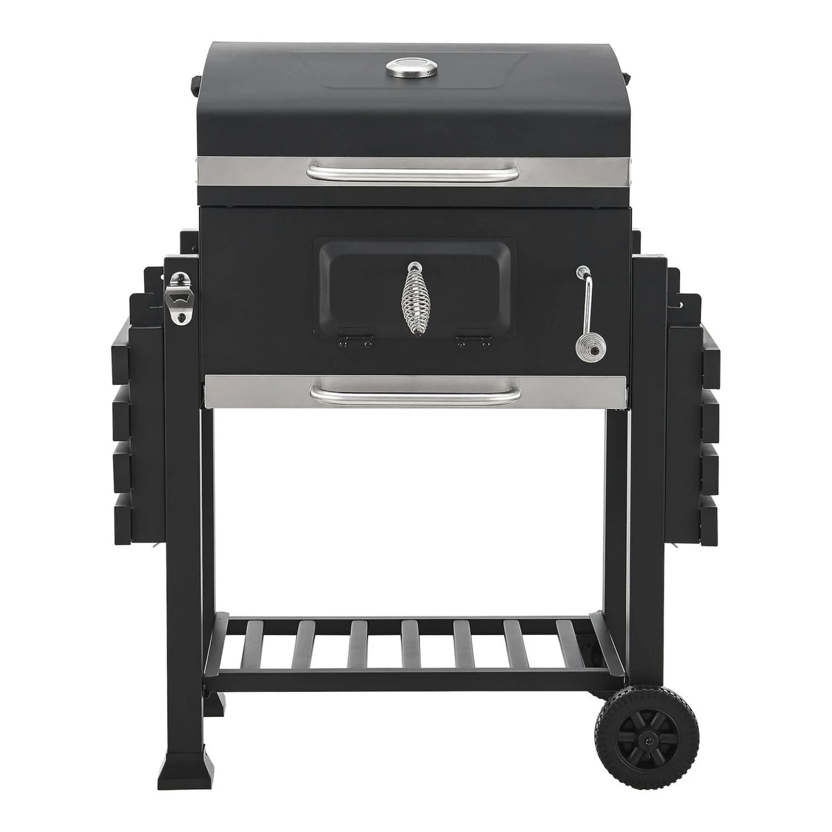 Grill węglowy Arnad z 2 stalowymi półkami 105x135x48cm - czarny [casa.pro]