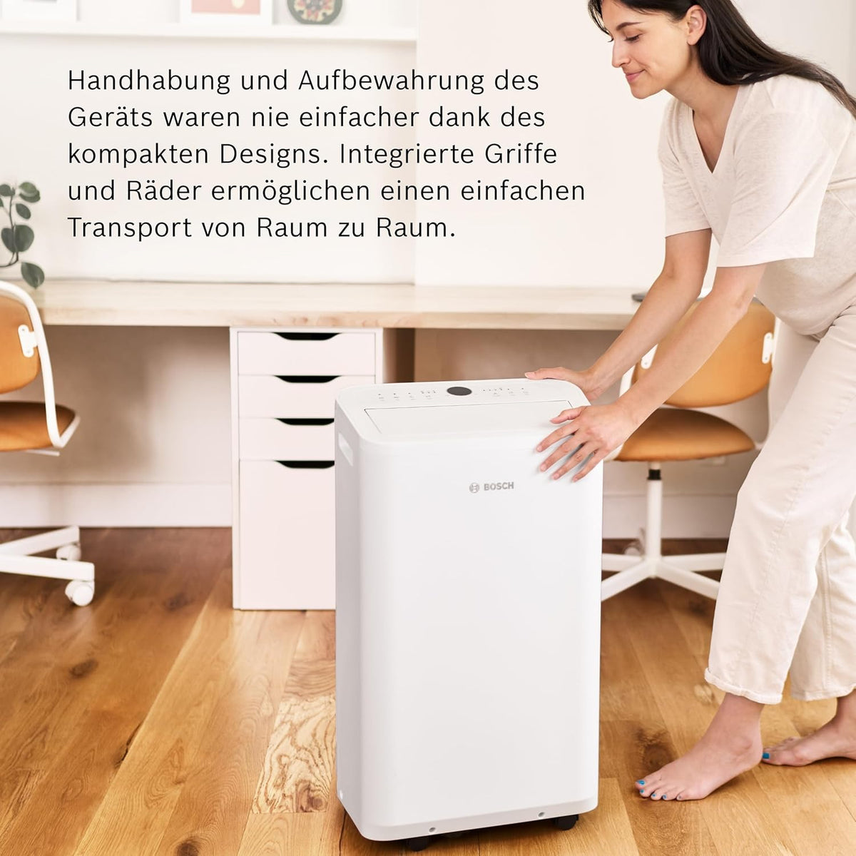 Klimatyzator przenośny Bosch Cool 4000 – 3 w 1: klimatyzator, osuszacz powietrza, wentylator – 2,6 kW do pomieszczeń o powierzchni do 35 m² – z trybem automatycznym, trybem cichym i trybem uśpienia
