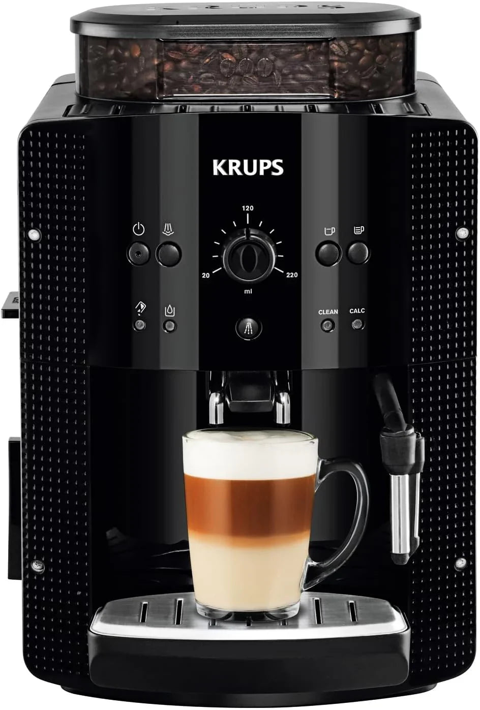 Krups Rome, automatische koffiemachine, 1,7 l waterreservoir, 3 temperatuurstanden, 3 vermogensstanden, 15 bar, metalen conische maalschijf, eenvoudig bedieningspaneel, zwart, EA810870
