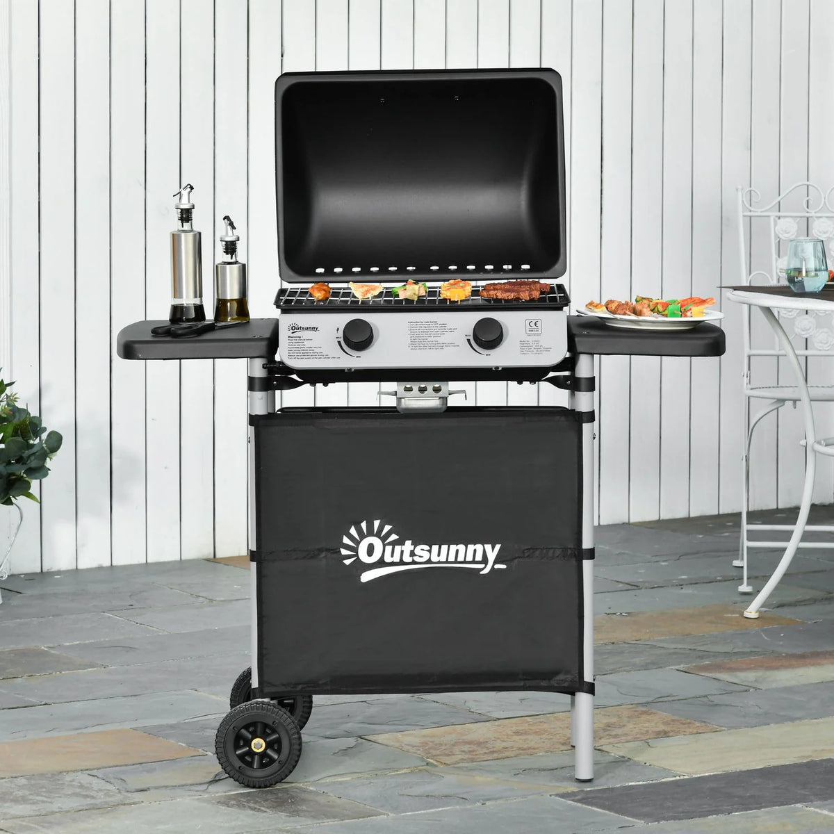 Grill gazowy Outsunny Steel, 104x49x99 cm, czarny