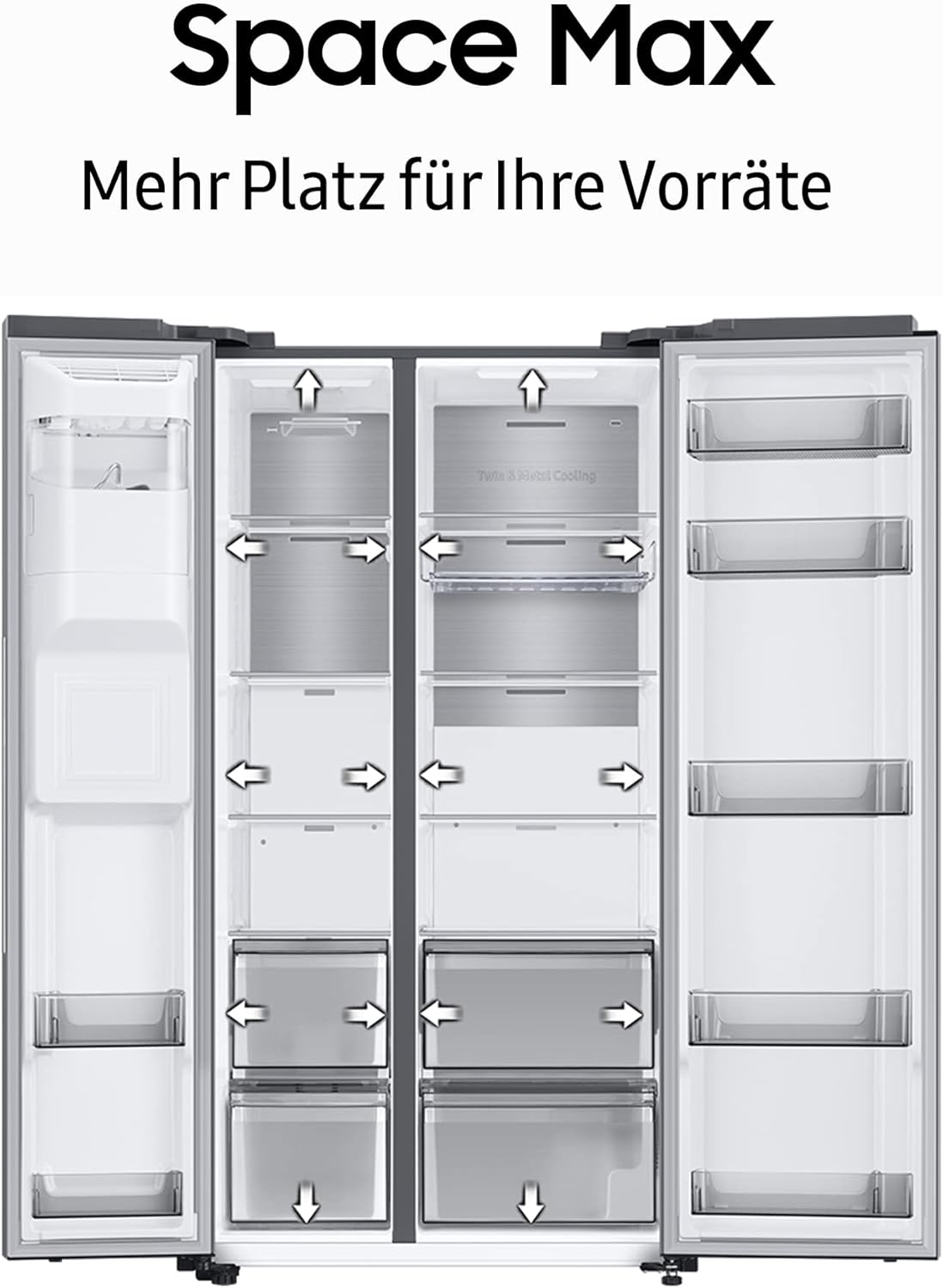 Lodówka typu side-by-side z zamrażarką Samsung RS64DG53R3B1EF, 178 cm, 628 l, tryb SmartThings AI Energy, dozownik lodu i wody, smukła kostkarka do lodu, stal nierdzewna premium