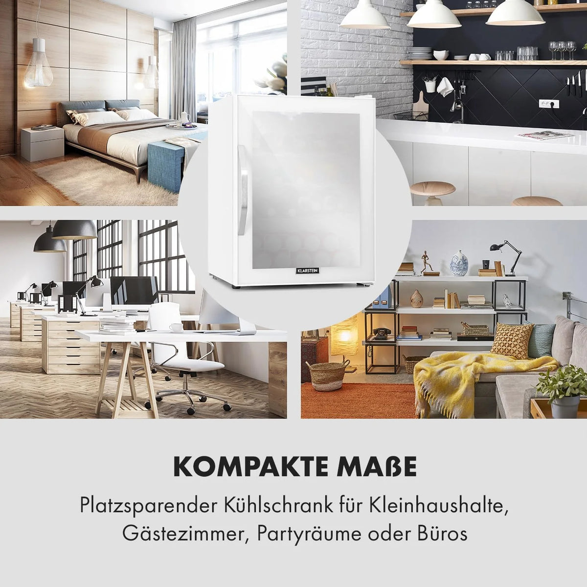 Klarstein Mini lodówka z drzwiami szklanymi do pomieszczeń, chłodziarka na napoje z regulowanymi półkami, mała 80 litrów, do użytku wewnątrz i na zewnątrz, cicha