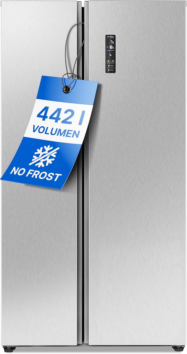 Lodówka z zamrażarką typu side-by-side Bomann® | No Frost | Pojemność 442 l | Lodówka z zamrażalnikiem | Lodówka z technologią MultiAirflow | Zużycie energii 287 kWh/rok | SBS 7344 stal nierdzewna