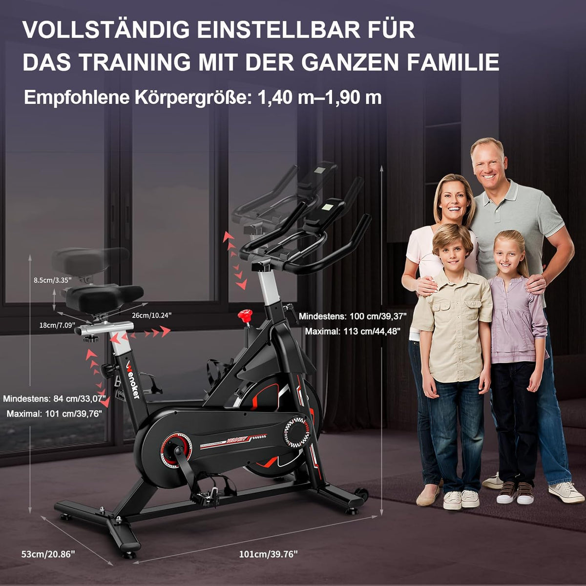 [Aktualizacja 2025] Trenażer domowy Wenoker, stacjonarny rower z oporem magnetycznym do użytku domowego, rower stacjonarny z niezwykle cichą pracą, wytrzymałym kołem zamachowym i ulepszonym monitorem LCD, do 160 kg