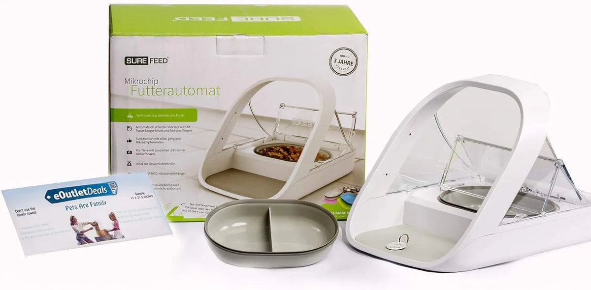 Automatische voerautomaat voor huisdieren - Voerautomaat met microchip - MPF001 - Geschikt voor nat en droog voer - Inclusief huisdierhanddoek (bonus) eOutletDeals