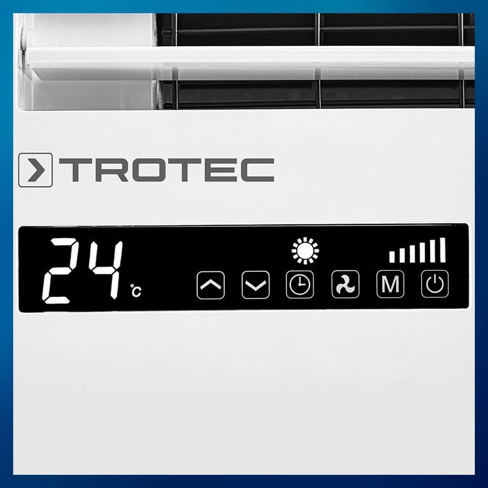 Klimatyzator ścienny TROTEC PAC-W 2650 SH – urządzenie typu „4 w 1” bez jednostki zewnętrznej, wyposażone w funkcję ogrzewania, oferujące moc chłodniczą 2,6 kW, sterowanie przez aplikację (WiFi) oraz technologię inwerterową; przeznaczone do pomieszcz