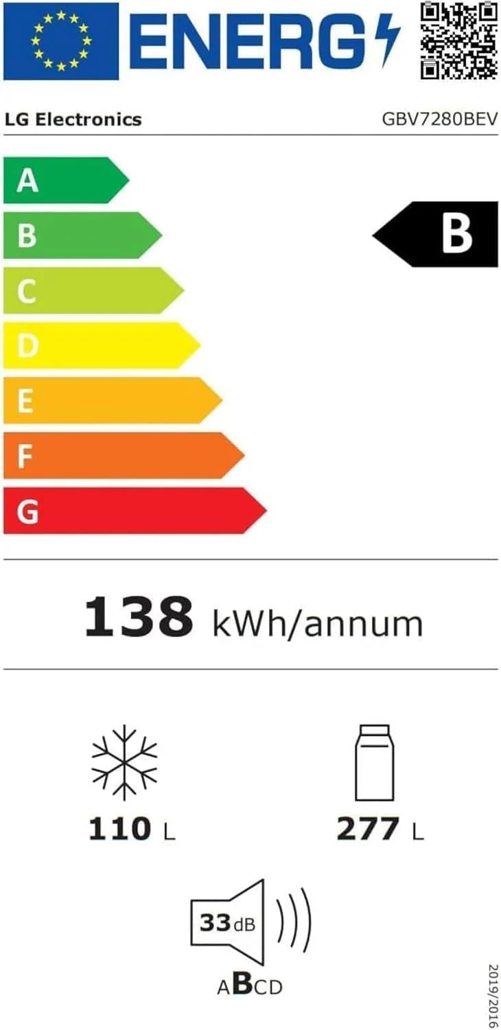 Lodówka/zamrażarka LG GBV22NCCEP – inteligentny kompresor inwerterowy, system Total No Frost, nowoczesna konstrukcja płaskich drzwi, matowy czarny metalik, klasa energetyczna A