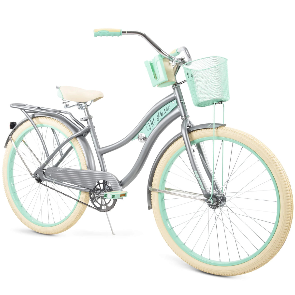 Klasyczny rower typu cruiser Huffy Nel Lusso z 2025 roku z ramą Perfect Fit, damski, jasnoniebieski, 26 cali