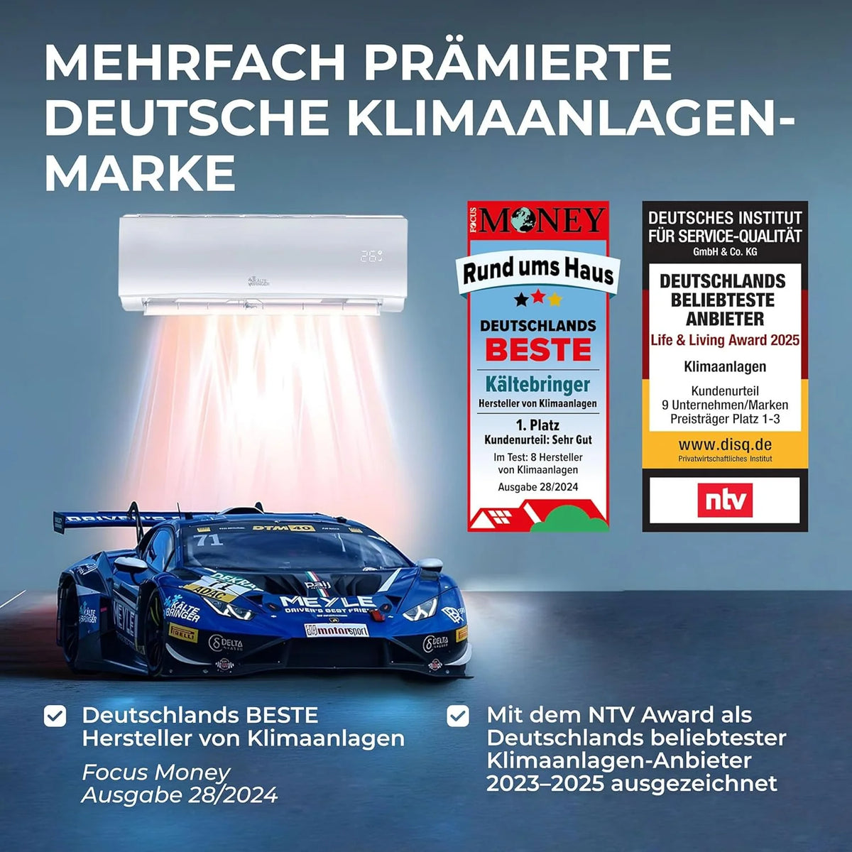 Klimatyzator typu split firmy Kältebringer z funkcją szybkiego łączenia – 12000 BTU (3,4 kW) z funkcją grzania, Wi-Fi i aplikacją, do 91 m2, bardzo cichy – 5 m rur miedzianych, czynnik chłodniczy R32, materiały montażowe, uchwyt ścienny