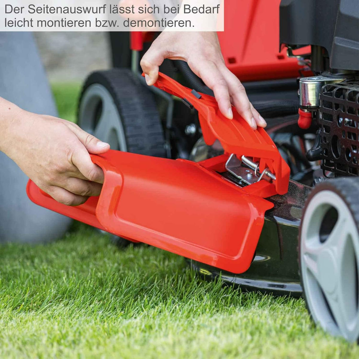 Kosiarka spalinowa Scheppach MS150-46E z rozrusznikiem elektrycznym | Szerokość koszenia 46 cm | Funkcja czyszczenia | Kosz na trawę o pojemności 55 litrów | Obudowa stalowa | 7-stopniowa regulacja wysokości | Funkcja mulczowania | Samojezdna | Wyrzu