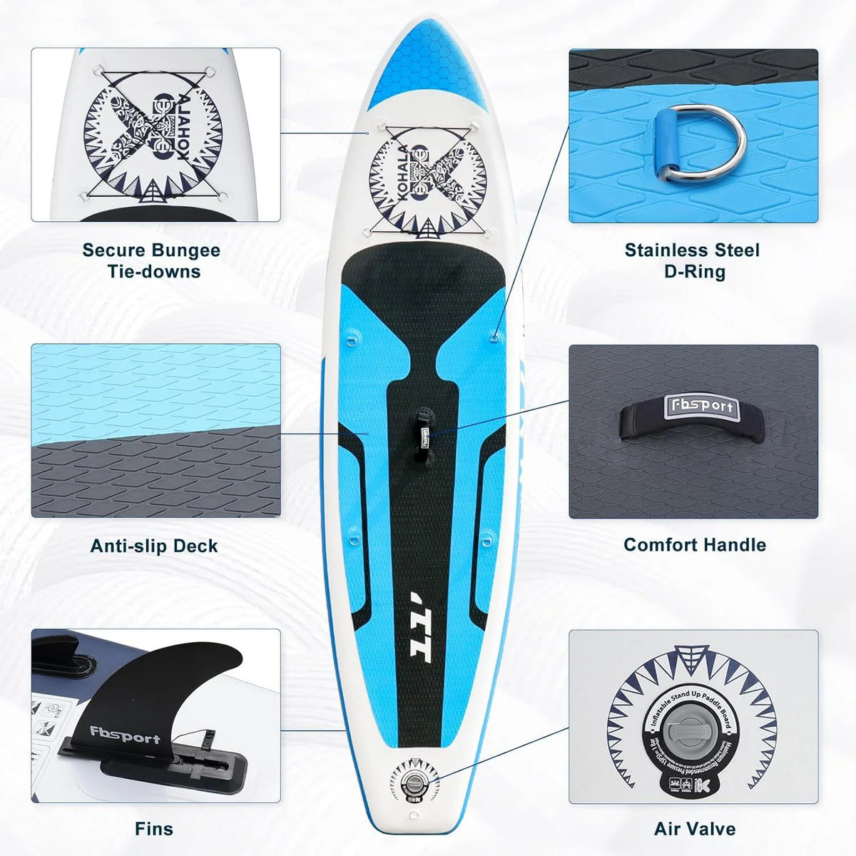 Hoogwaardig stand-up paddleboard, yogaboard met duurzame SUP-accessoires en draagtas | Brede beenpositie, golfcontrole, antislip dek, leash, peddel en pomp voor tieners en volwassenen