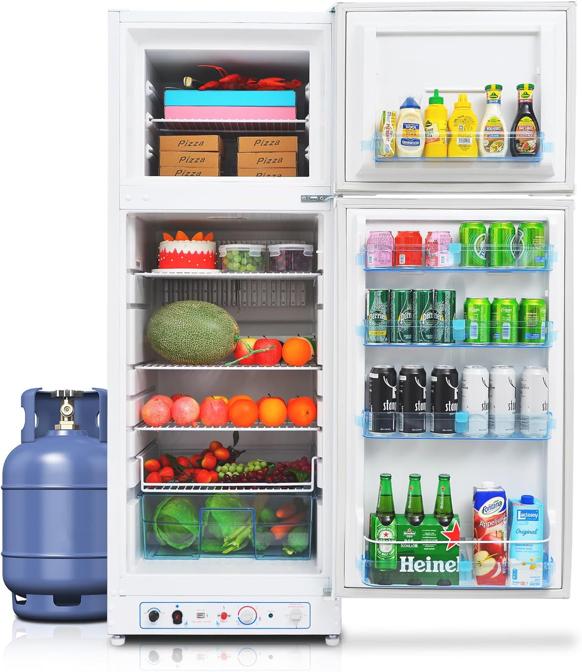 Lodówka gazowa SMETA z zamrażarką, 265 l (203 l + 62 l), 220 V, lodówka z zamrażarką, lodówka gazowa kempingowa do kampera, garażu, przyczepy kempingowej, domu, biała