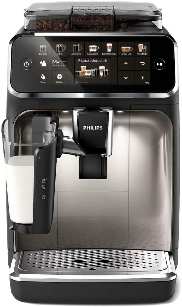 W pełni automatyczny ekspres do kawy Philips Series 5400 – system mleczny LatteGo, 12 specjałów kawowych, intuicyjny wyświetlacz, 4 profile użytkowników, chrom (EP5447/90)