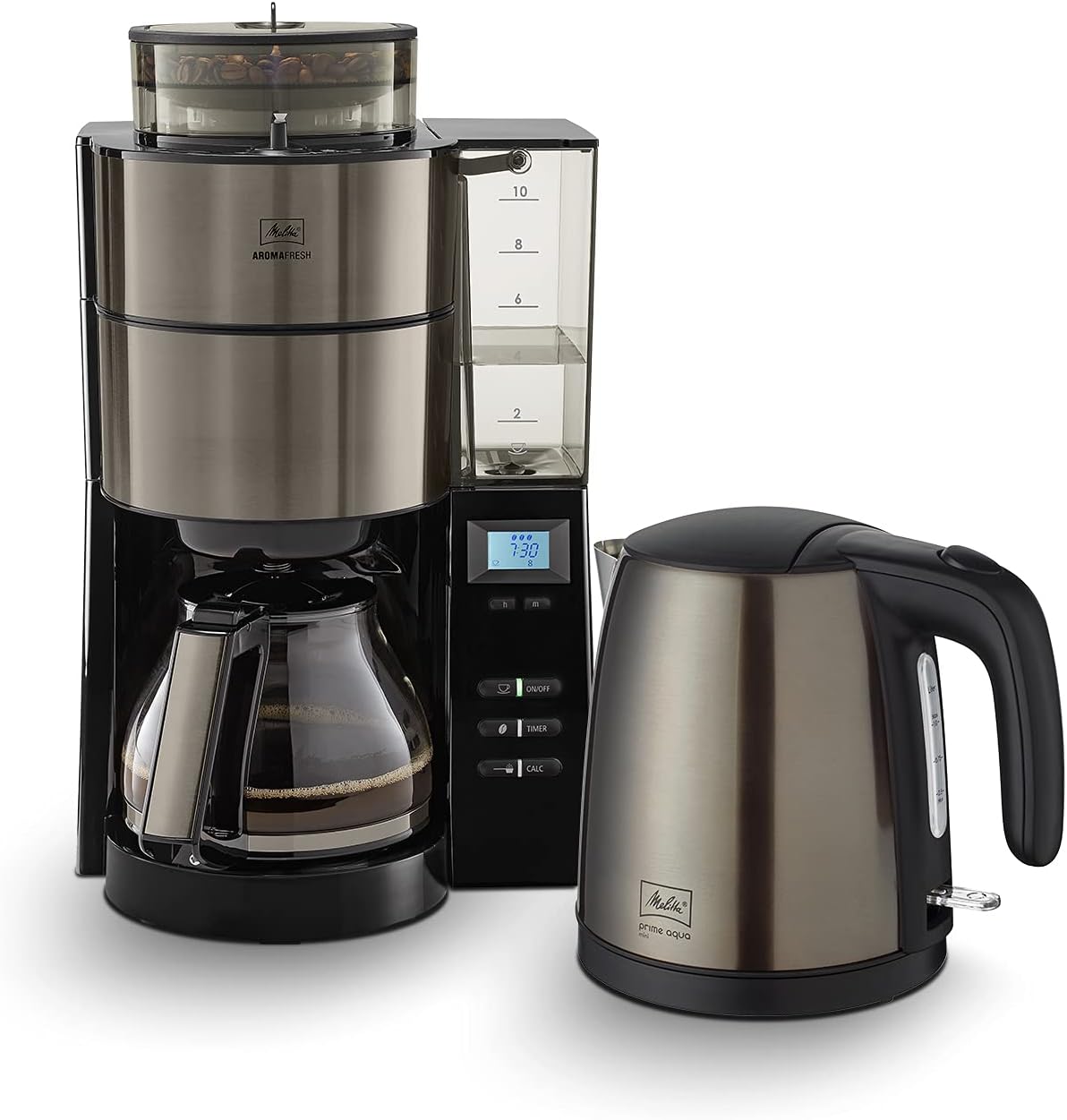 Melitta AromaFresh - Ekspres przelewowy - ze szklanym dzbankiem - wbudowanym młynkiem - funkcją timera - 10 filiżanek - Czysta czerń