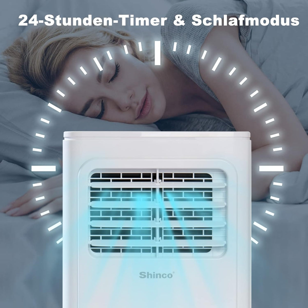 Przenośna klimatyzacja SHINCO z przewodem wydechowym, 9000 BTU, 2,6 kW, chłodzenie, wentylacja i osuszanie, przenośna klimatyzacja z trybem uśpienia, powierzchnia pomieszczenia do 22 m², 24-godzinny timer