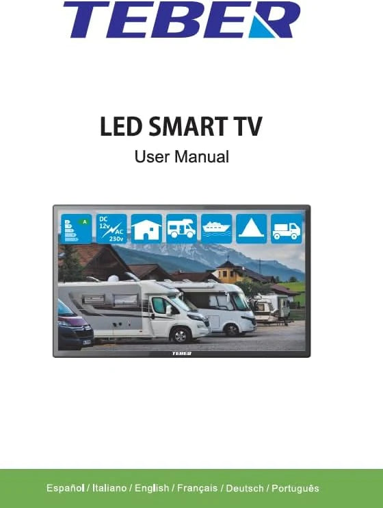 22-calowy telewizor Smart TV z zasilaczem 12 V i 230 V. Android. Full HD. DVB-S2/C/T2/T. Do kamperów, przyczep kempingowych, domów, przyczep kempingowych i łodzi. (22 cale)