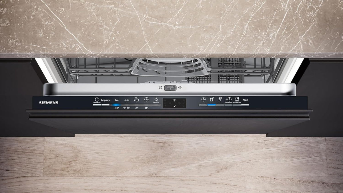 Zmywarka Siemens SN63EX06VE, iQ300 Smart, w pełni zintegrowana, 60 cm, szuflada na sztućce, bardzo cicha, varioSpeed, automatyczne otwieranie drzwi, potrójny system koszenia, infoLight, intensiveZone