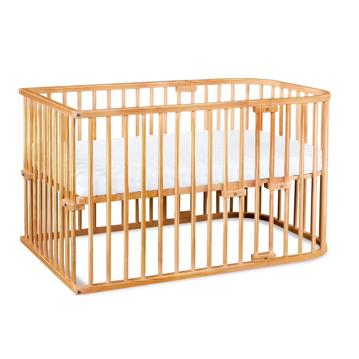 Oryginalne łóżeczko dostawne Babybay z litego drewna bukowego / kompaktowe i rozkładane / płynna regulacja wysokości łóżeczka i przyjazne dla środowiska / rośnie wraz z dzieckiem (lakierowane na biało) / w zestawie materac