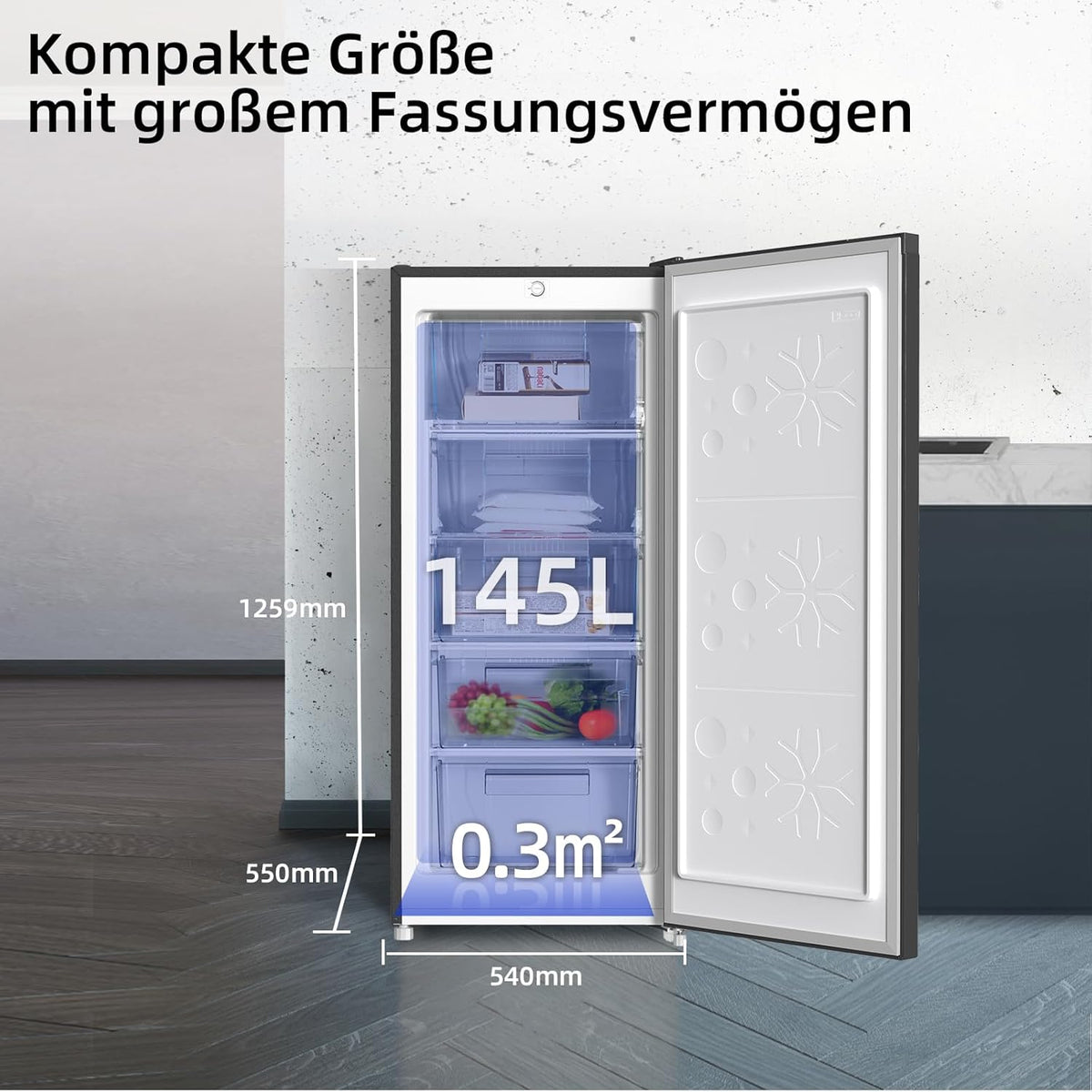 Zamrażarka CHiQ FSD166NE4E 166 l, technologia No Frost, odwracalne zawiasy drzwi, czarna stal nierdzewna, wysokość 144 cm