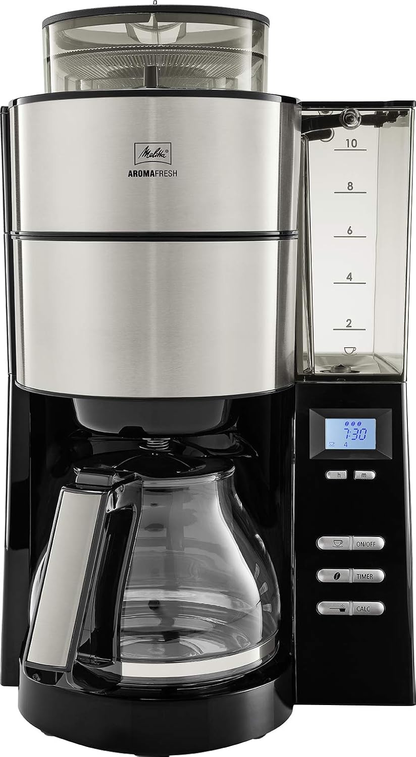 Melitta AromaFresh - Ekspres przelewowy - ze szklanym dzbankiem - wbudowanym młynkiem - funkcją timera - 10 filiżanek - Czysta czerń