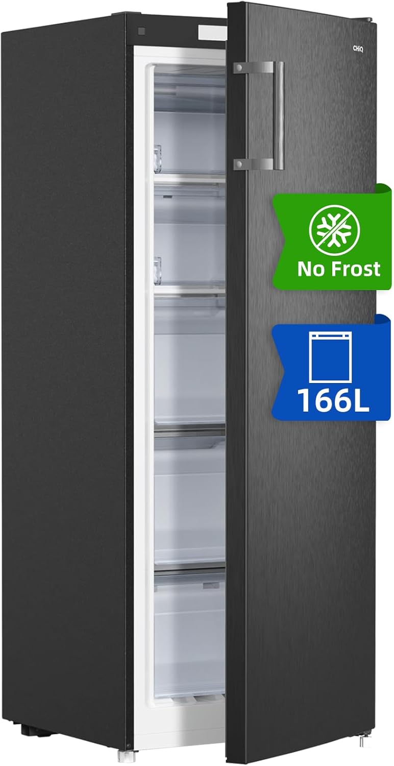 Zamrażarka CHiQ FSD166NE4E 166 l, technologia No Frost, odwracalne zawiasy drzwi, czarna stal nierdzewna, wysokość 144 cm