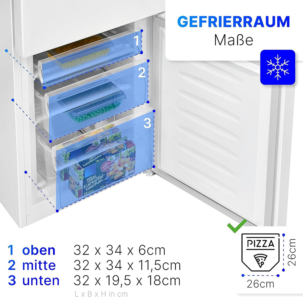 Chłodziarko-zamrażarka Bomann® o wysokości 143 cm | Pojemność 175 l, 3 półki i 3 szuflady | Możliwość zmiany kierunku otwierania drzwi | Cicha praca (39 dB) | Model KG 322.1 (wykończenie Inox-Look)