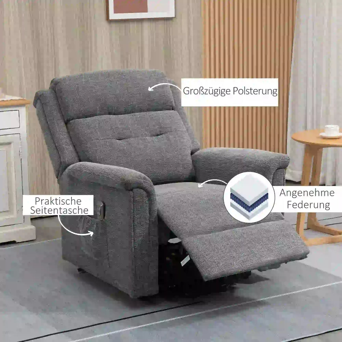 HOMCOM Elektrycznie Regulowany Fotel Podnośny Fotel Rozkładany Szary