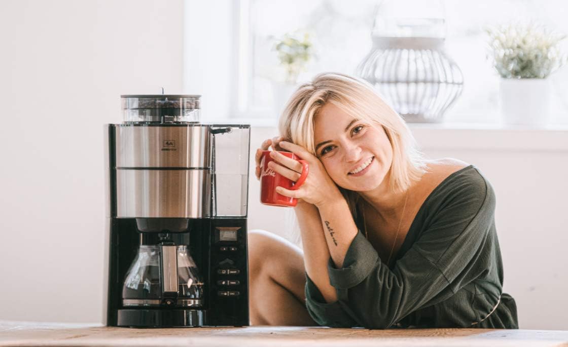 Melitta AromaFresh - Ekspres przelewowy - ze szklanym dzbankiem - wbudowanym młynkiem - funkcją timera - 10 filiżanek - Czysta czerń