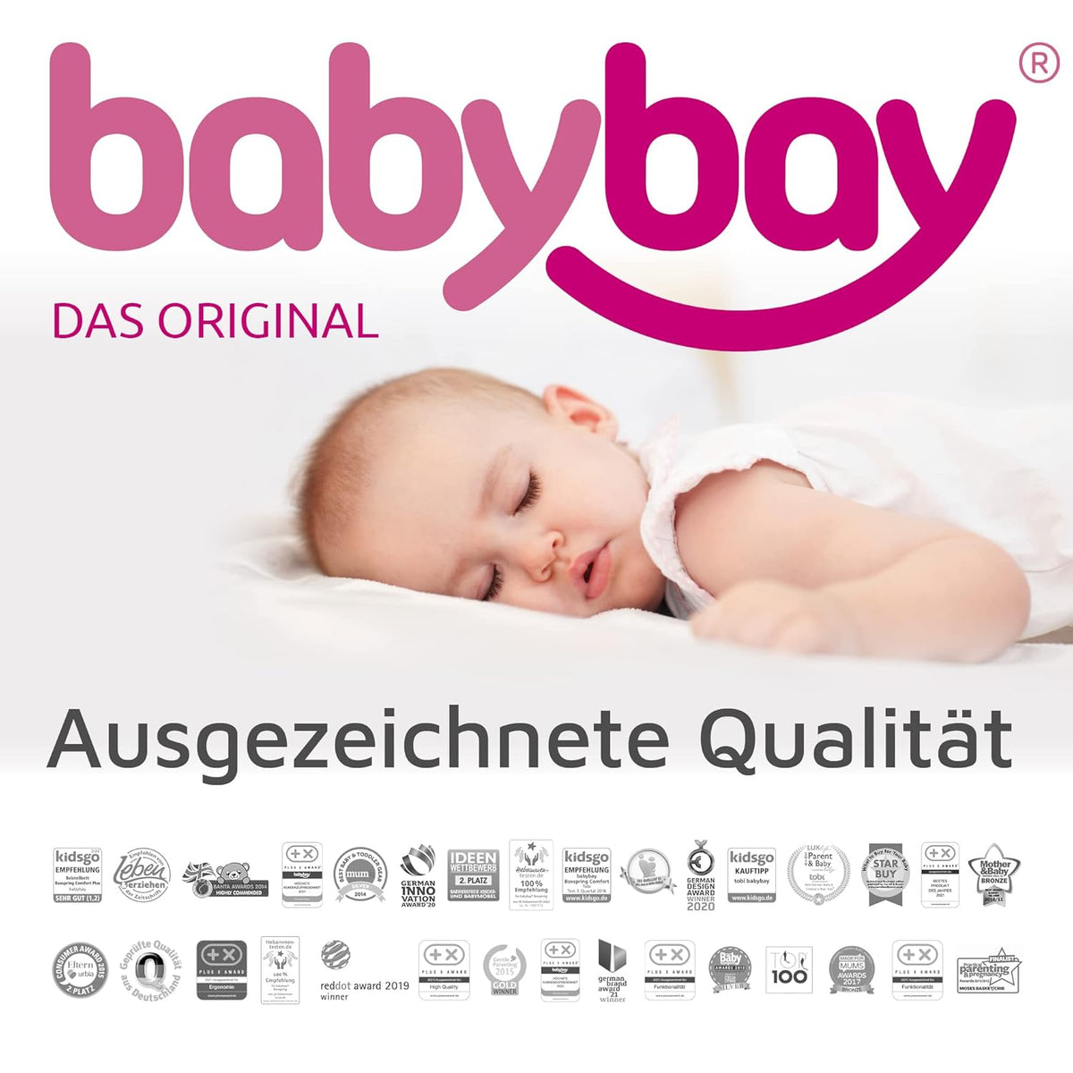 Oryginalne łóżeczko dostawne Babybay z litego drewna bukowego / kompaktowe i rozkładane / płynna regulacja wysokości łóżeczka i przyjazne dla środowiska / rośnie wraz z dzieckiem (lakierowane na biało) / w zestawie materac