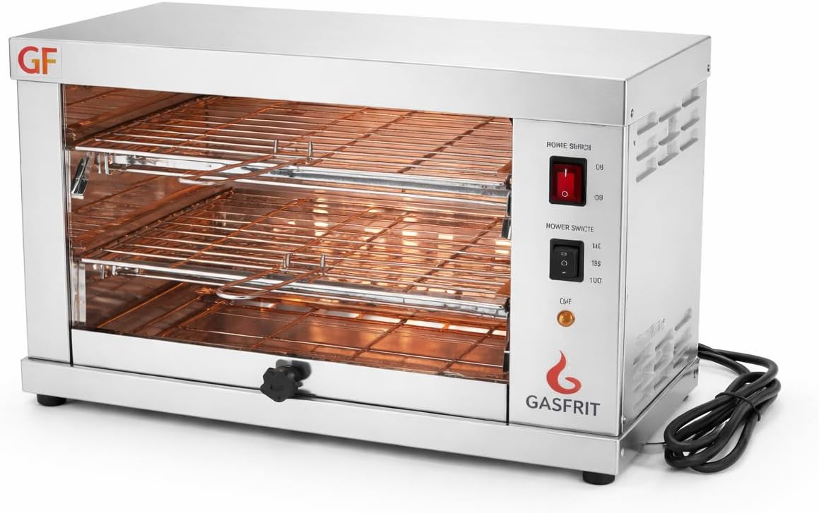 2-poziomowy elektryczny toster przemysłowy kwarcowy, 3000 W, stal nierdzewna, wyjmowany grill i tacka na okruchy, do profesjonalnego użytku cateringowego