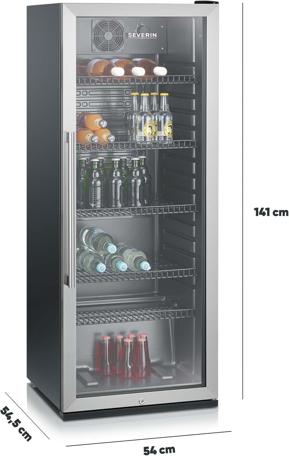 Chłodziarka do butelek SEVERIN, ze zintegrowanym zamkiem i oświetleniem LED, pojemność netto 118 l, kolor czarny/srebrny, FSK 8840