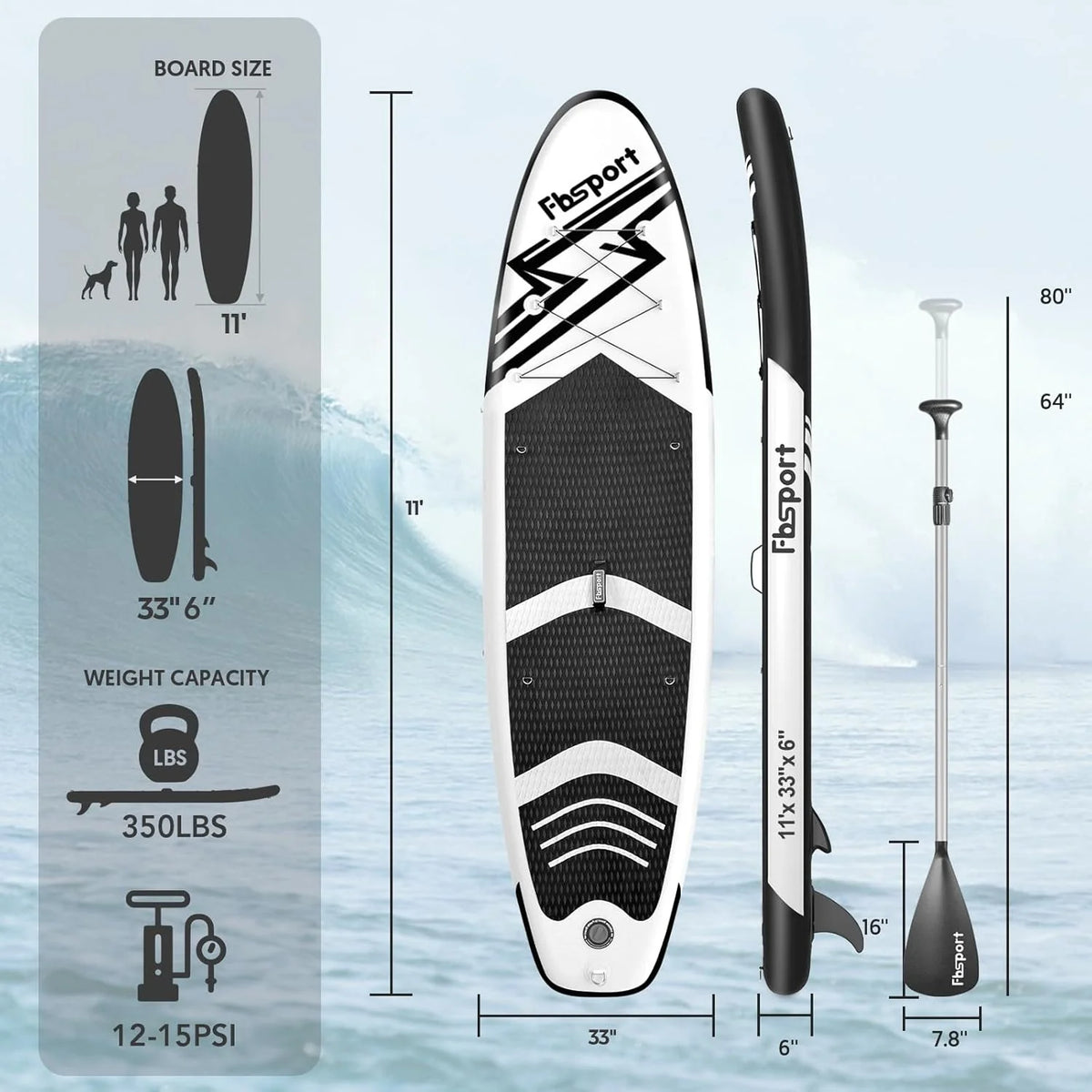 Hoogwaardig stand-up paddleboard, yogaboard met duurzame SUP-accessoires en draagtas | Brede beenpositie, golfcontrole, antislip dek, leash, peddel en pomp voor tieners en volwassenen