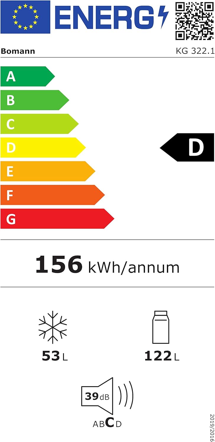 Chłodziarko-zamrażarka Bomann® o wysokości 143 cm | Pojemność 175 l, 3 półki i 3 szuflady | Możliwość zmiany kierunku otwierania drzwi | Cicha praca (39 dB) | Model KG 322.1 (wykończenie Inox-Look)