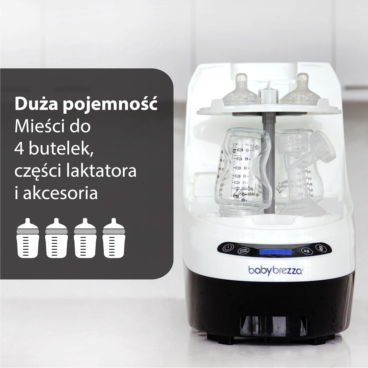 Baby Brezza Myjka do butelek Pro – środek do czyszczenia butelek dla niemowląt 3 w 1; mycie, sterylizacja, suszenie – uniwersalne czyszczenie wszystkich butelek: tworzywo sztuczne szkło smoczek