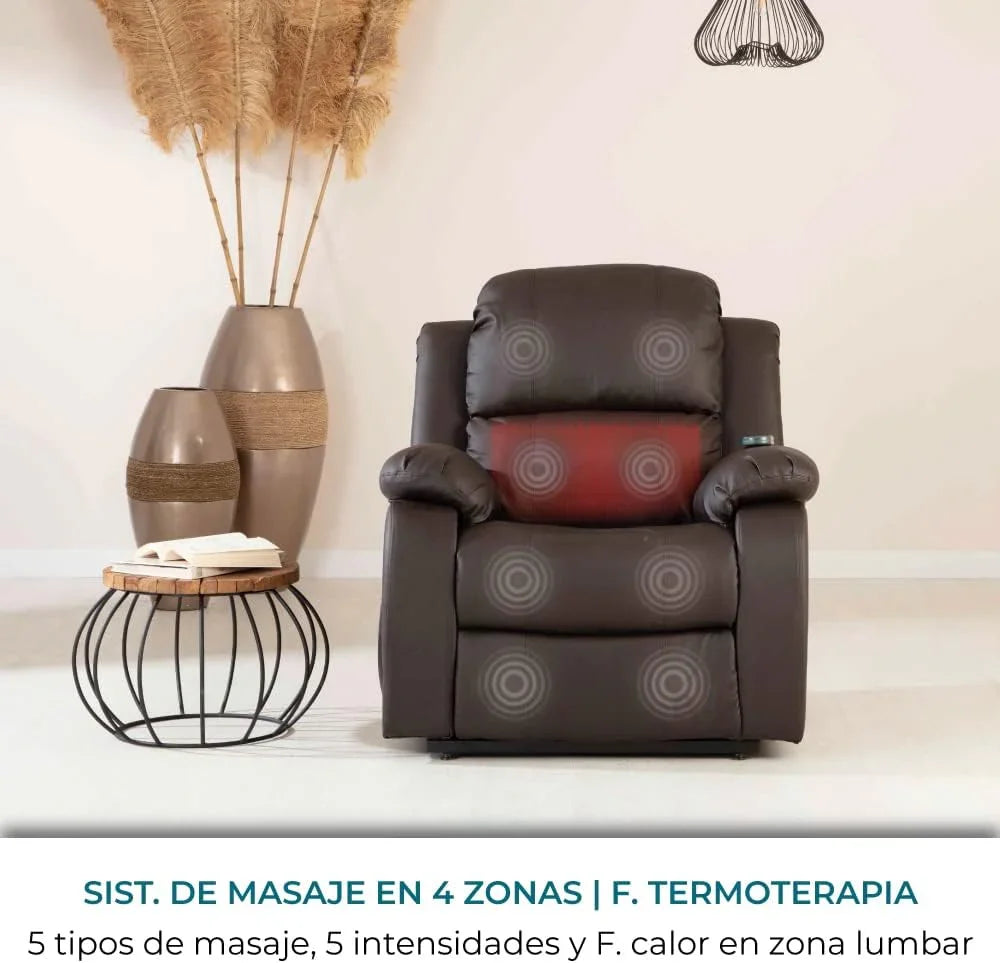 Don Descanso – Trevi Black relaxmassagestoel met verwarming, 160° kantelstand, 8 stille motoren, lendensteunverwarming, 4-zone massagesysteem en scheurbestendige polyurethaan lederen afwerking [zaag inbegrepen]